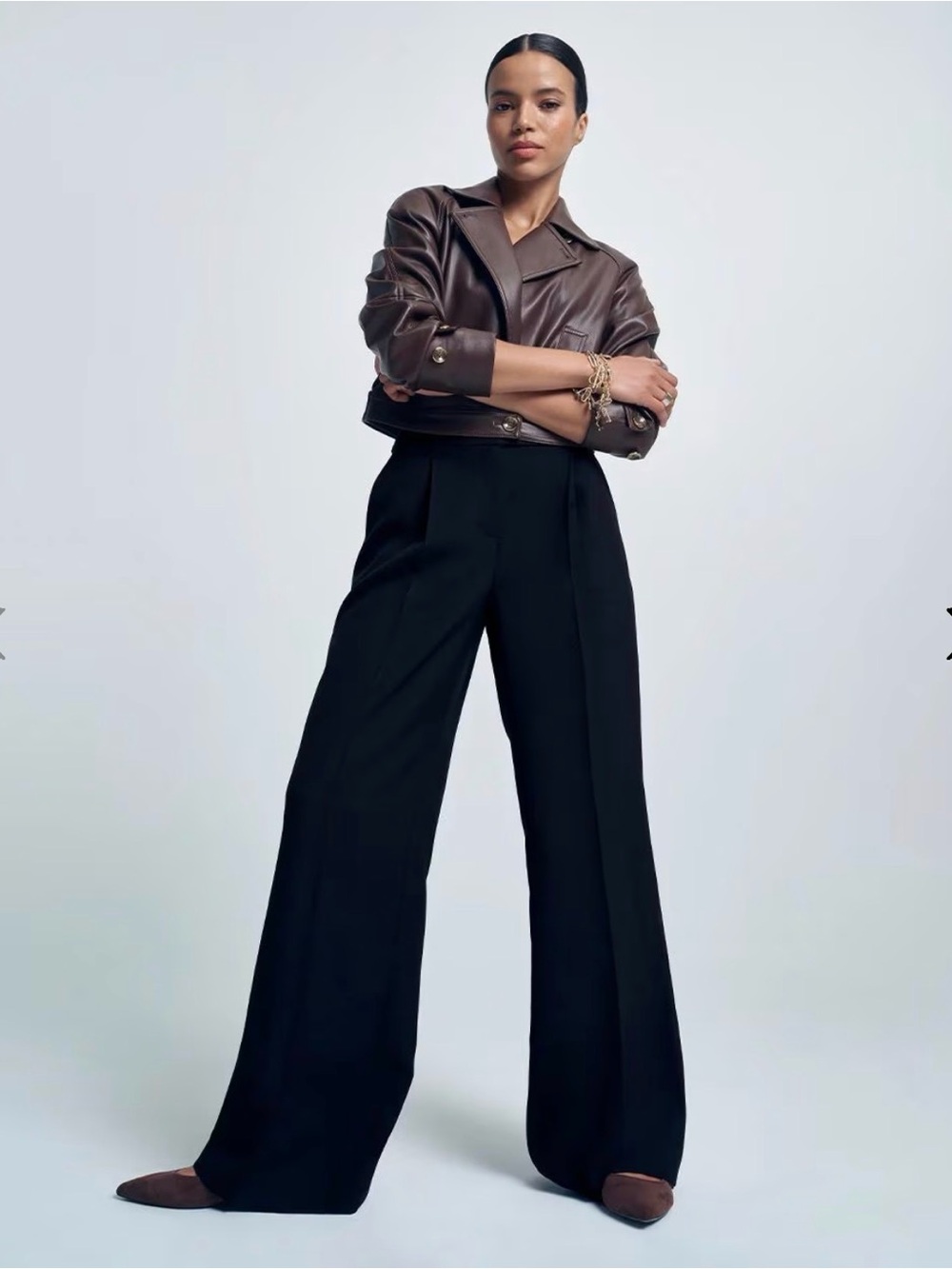 White House Black Market Black Wide-Leg High-Rise Trousers